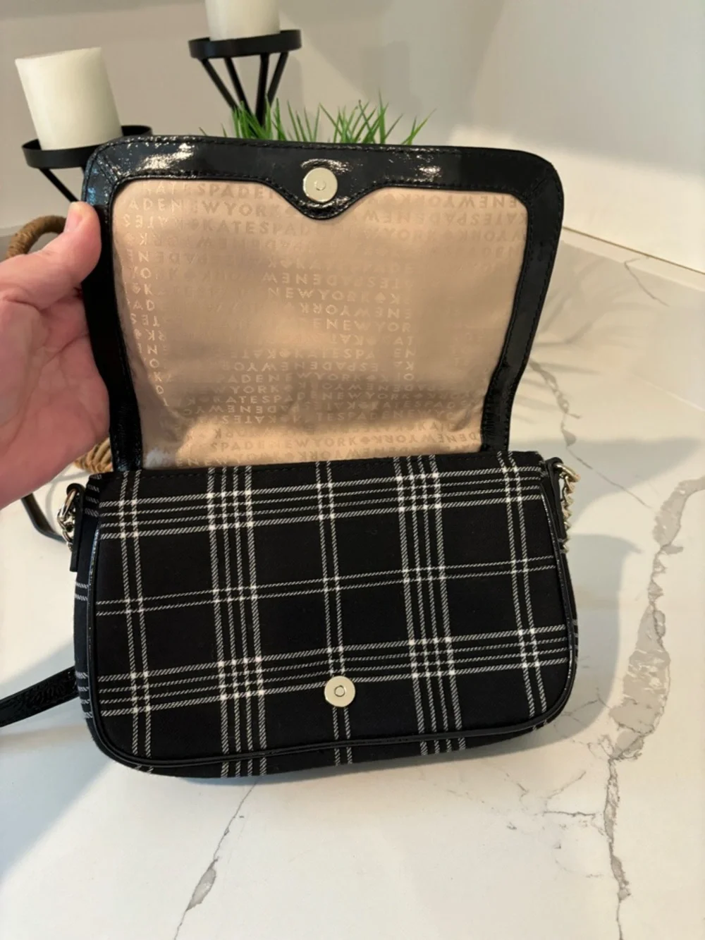 Kate Spade Primrose Hill Little Kailen Crossbody Plaid Fabric Patent Leather Bow